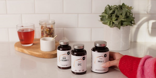 nu3 OPC avec nu3 MSM et nu3 Omega-3 dans une cuisine