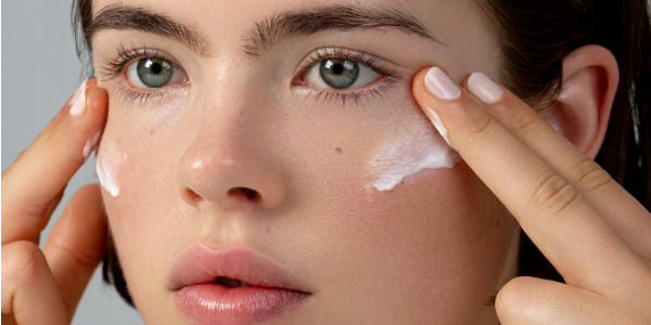 Femme avec crème crème pour peau acnéique